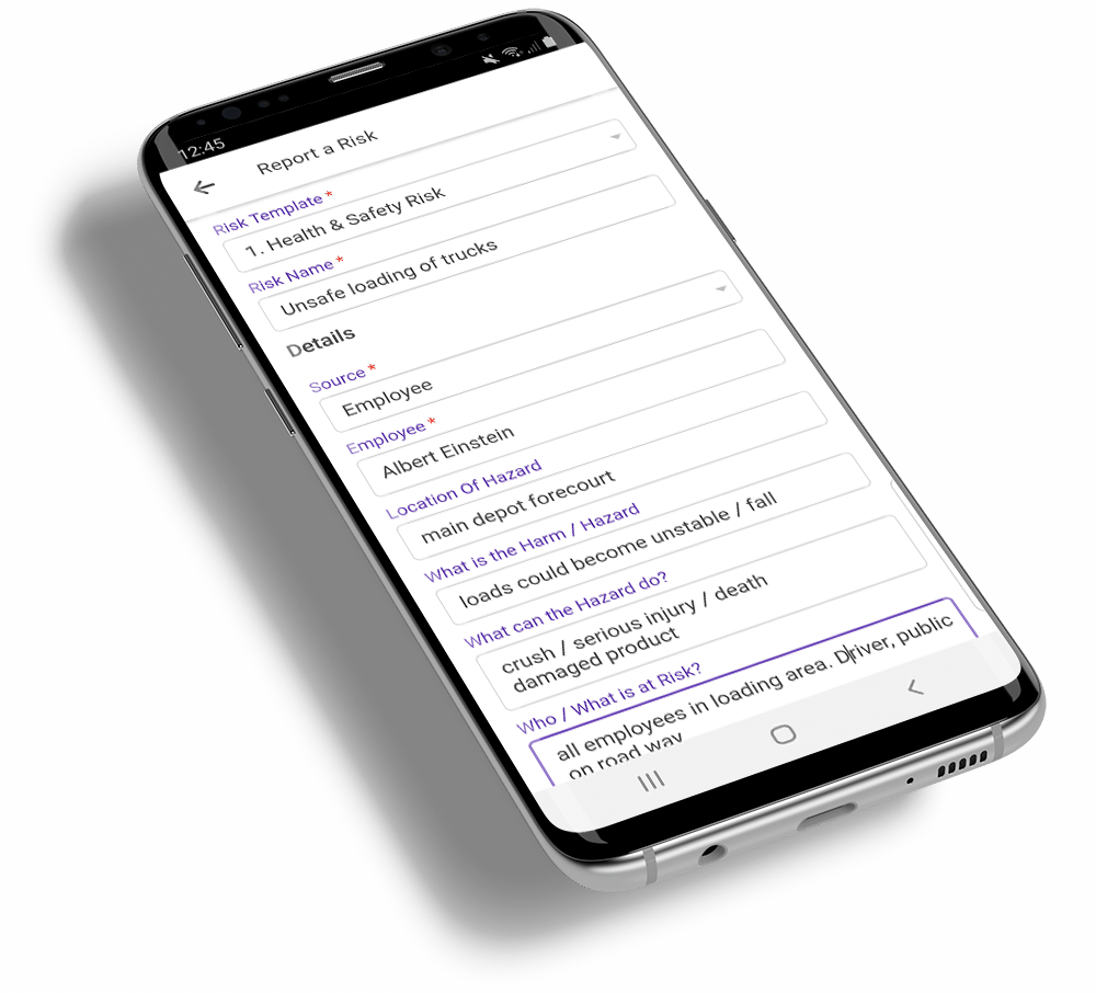 Mango Risk Reporting on mobile app